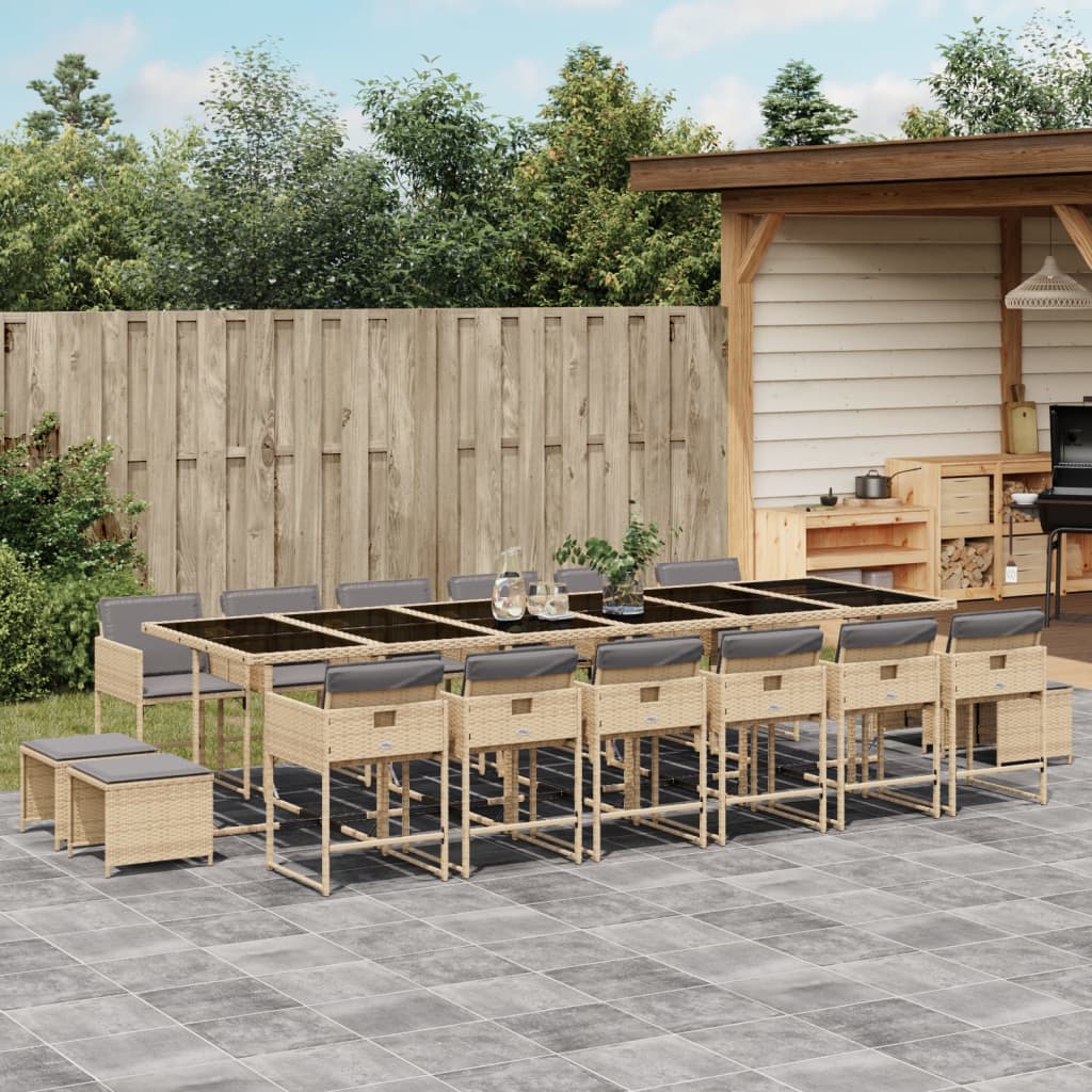 vidaXL Ensemble à manger de jardin et coussins 17 pcs mélange beige