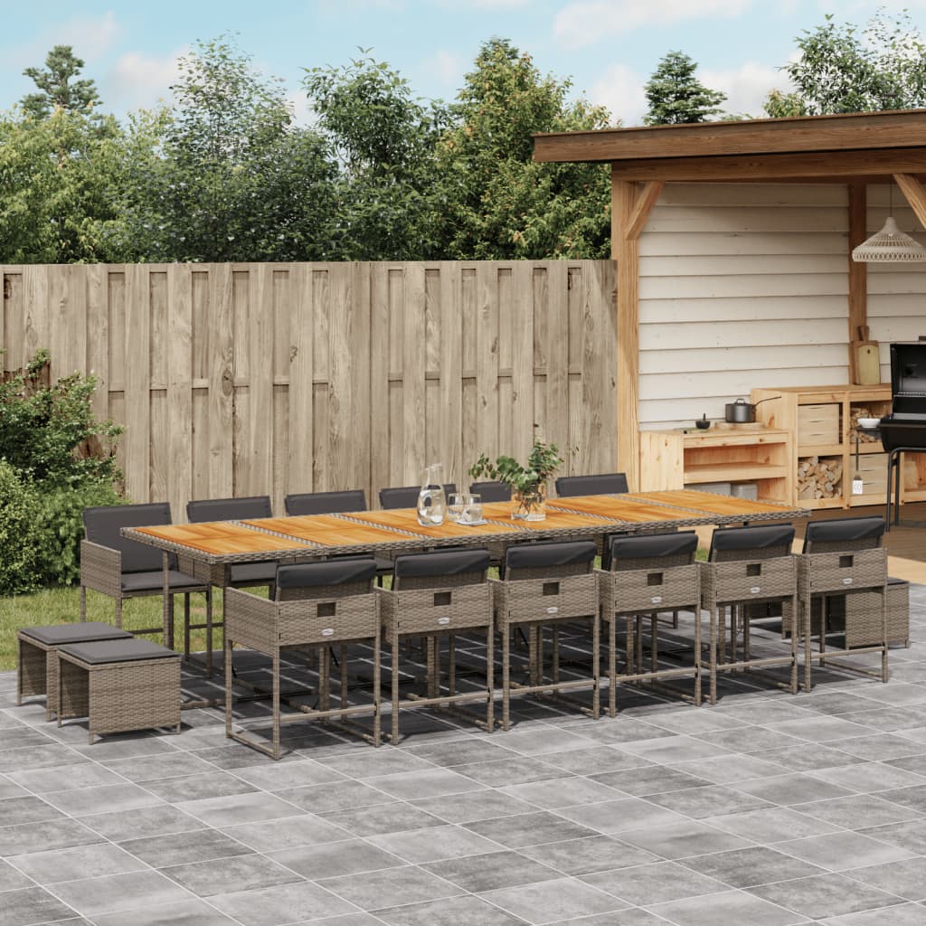 vidaXL 17-tlg. Garten-Essgruppe mit Kissen Grau Poly Rattan