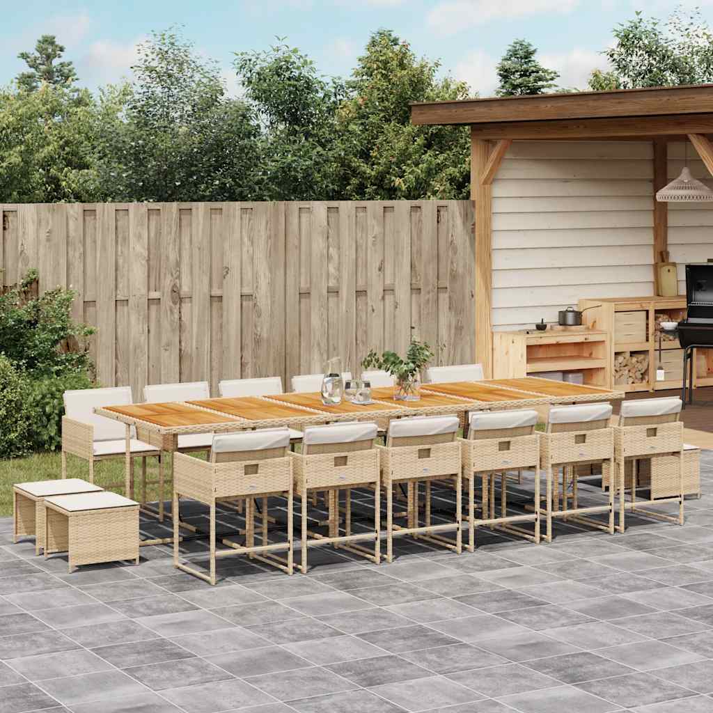 Set da Pranzo da Giardino 17 pz con Cuscini Beige in Polyrattan 3211372