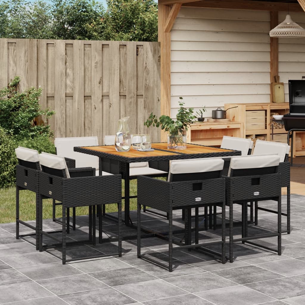 vidaXL Set mobilier de grădină cu perne, 9 piese, negru, poliratan
