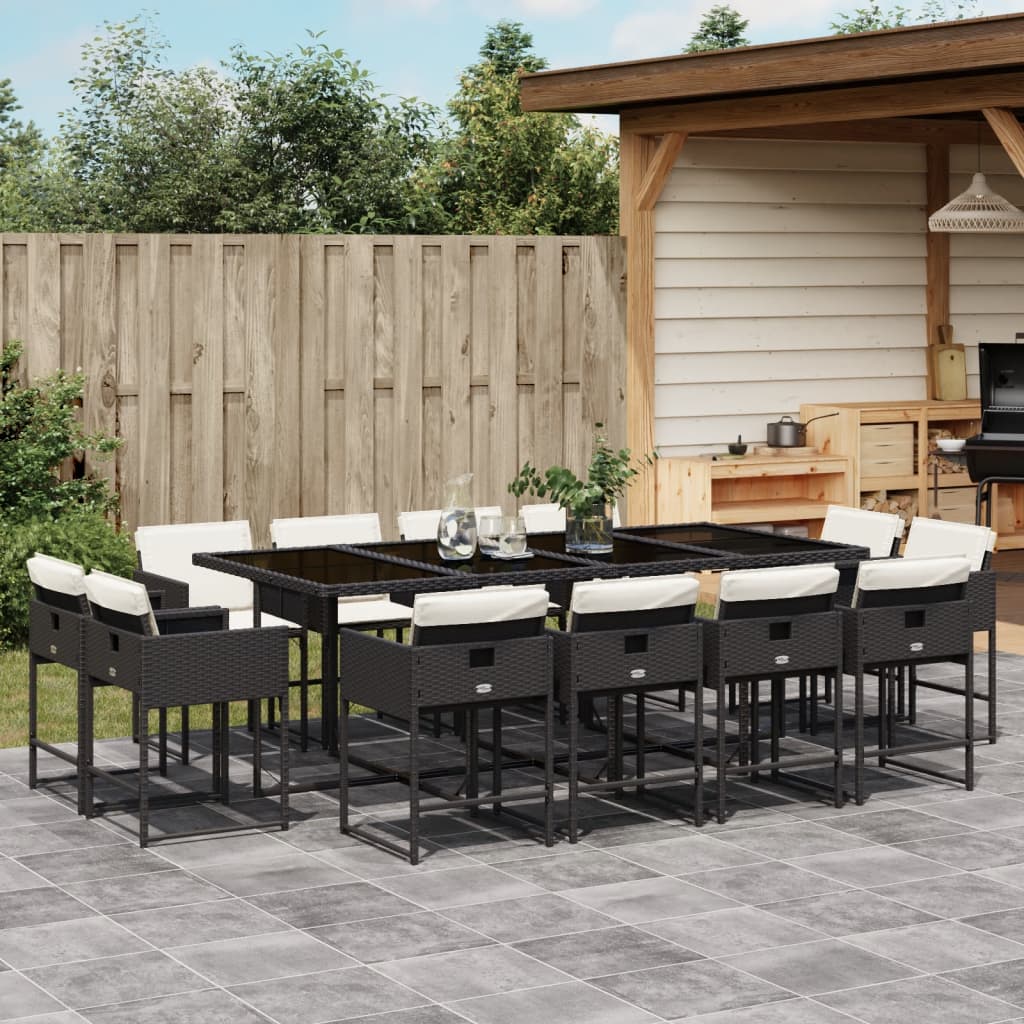 vidaXL Set mobilier de grădină cu perne, 13 piese, negru, poliratan