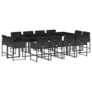 vidaXL 13-osaline aia s&ouml;&ouml;gim&ouml;&ouml;bli komplekt patjadega, must, PE-rotang