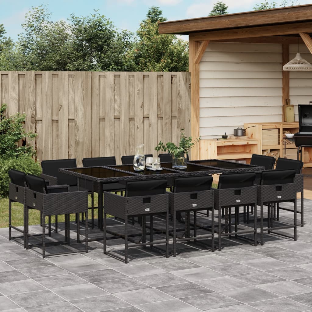 vidaXL Set mobilier de grădină cu perne, 13 piese, negru, poliratan