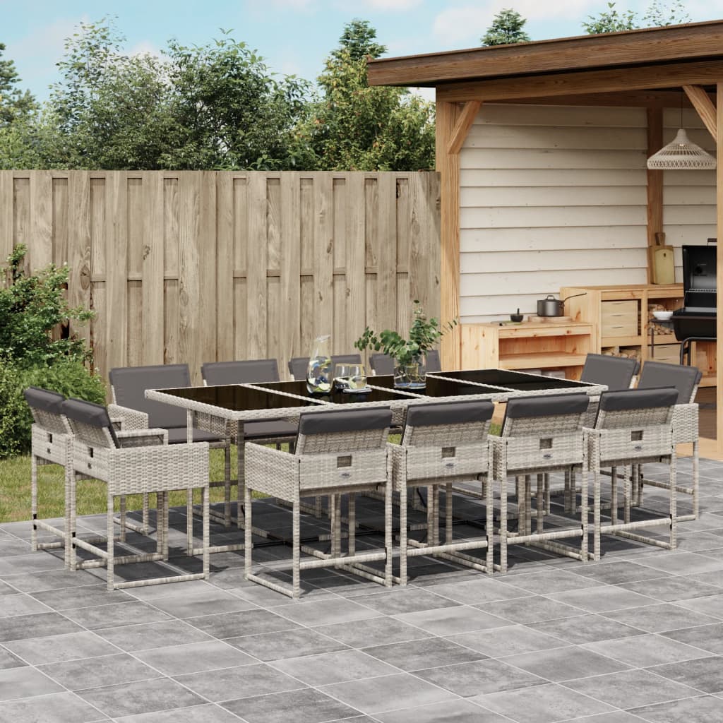 vidaXL 13-tlg. Garten-Essgruppe mit Kissen Hellgrau Poly Rattan