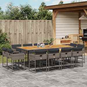 Vrtna jedilna garnitura 13-delna z blazinami siv poli ratan