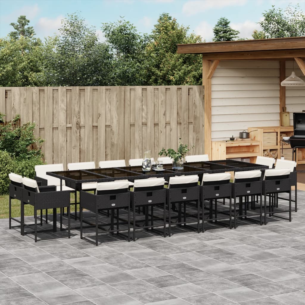 vidaXL Set mobilier de grădină cu perne, 17 piese, negru, poliratan