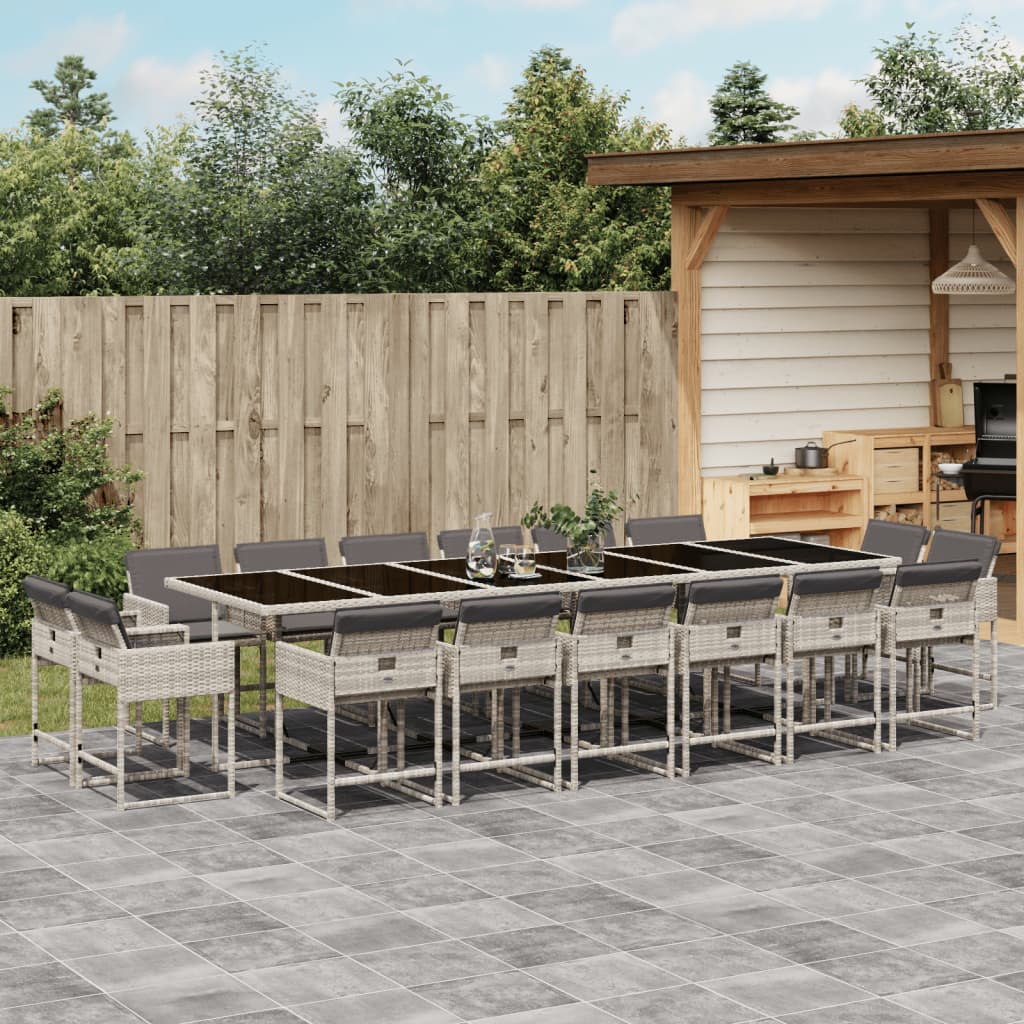 vidaXL 17-tlg. Garten-Essgruppe mit Kissen Hellgrau Poly Rattan