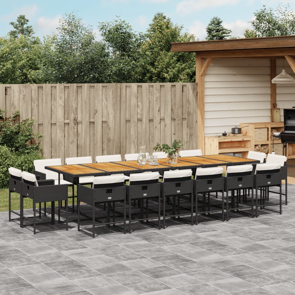vidaXL Set mobilier de grădină cu perne, 17 piese, negru, poliratan