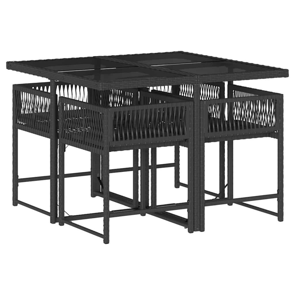 vidaXL 5-delige Tuinset met kussens poly rattan zwart afbeelding