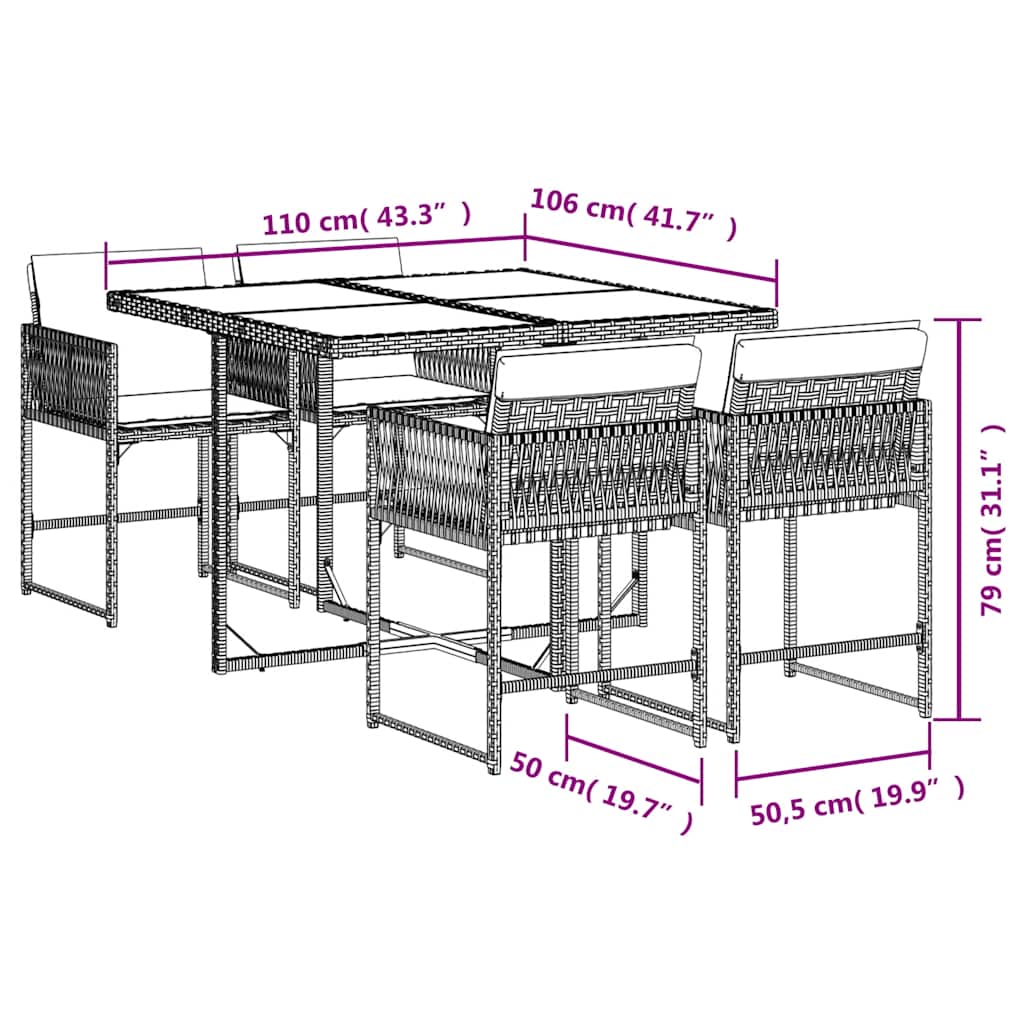 Set mobilier de grădină, 5 piese, cu perne, maro, poliratan 3211437 - imagine 6