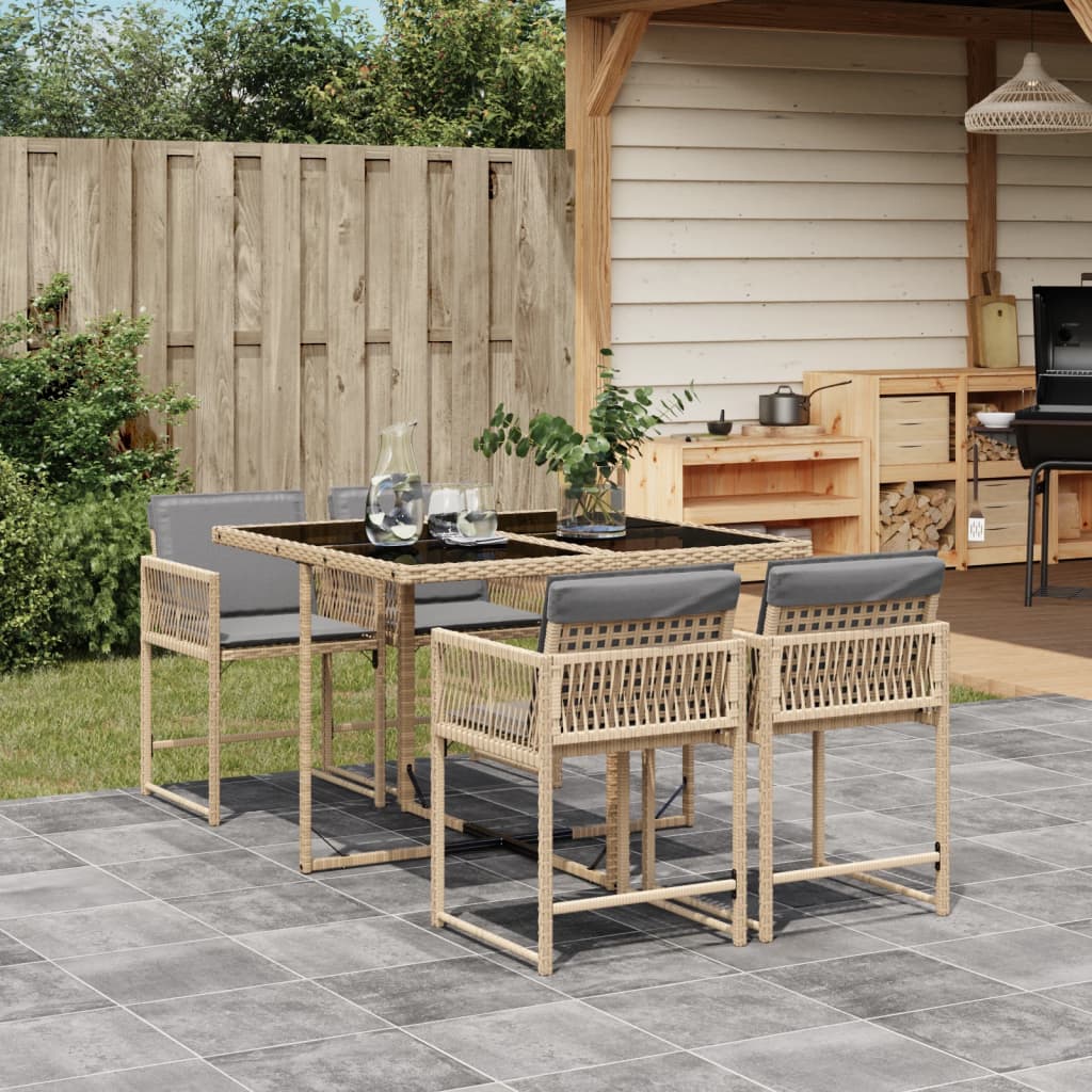 vidaXL 5-tlg. Garten-Essgruppe mit Kissen Beigemischung Poly Rattan