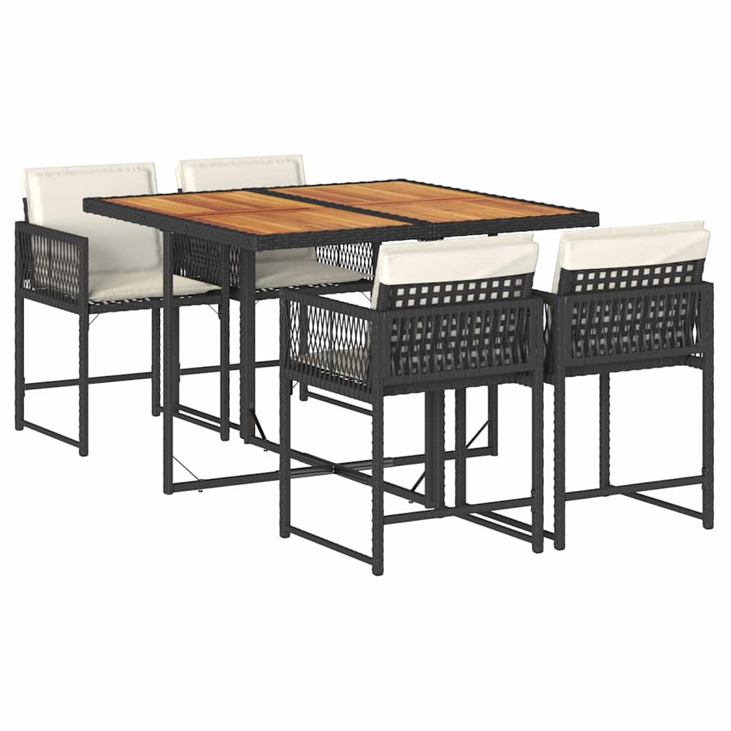 vidaXL 5dílný zahradní jídelní set s poduškami černý polyratan