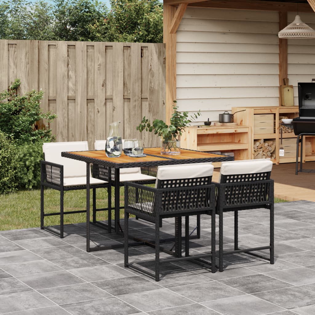 vidaXL 5-tlg. Garten-Essgruppe mit Kissen Schwarz Poly Rattan