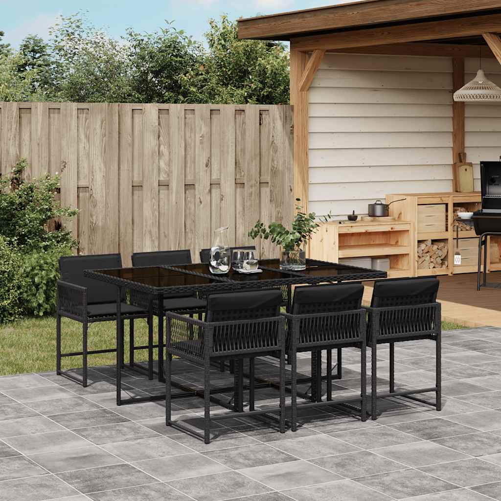 Thumbnail - vidaXL 7-tlg. Garten-Essgruppe mit Kissen Schwarz Poly Rattan