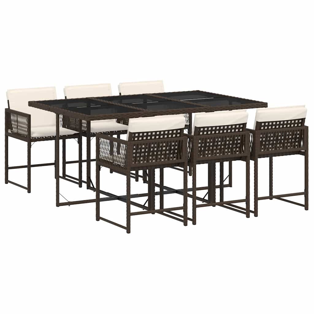 Thumbnail - vidaXL 7-tlg. Garten-Essgruppe mit Kissen Braun Poly Rattan