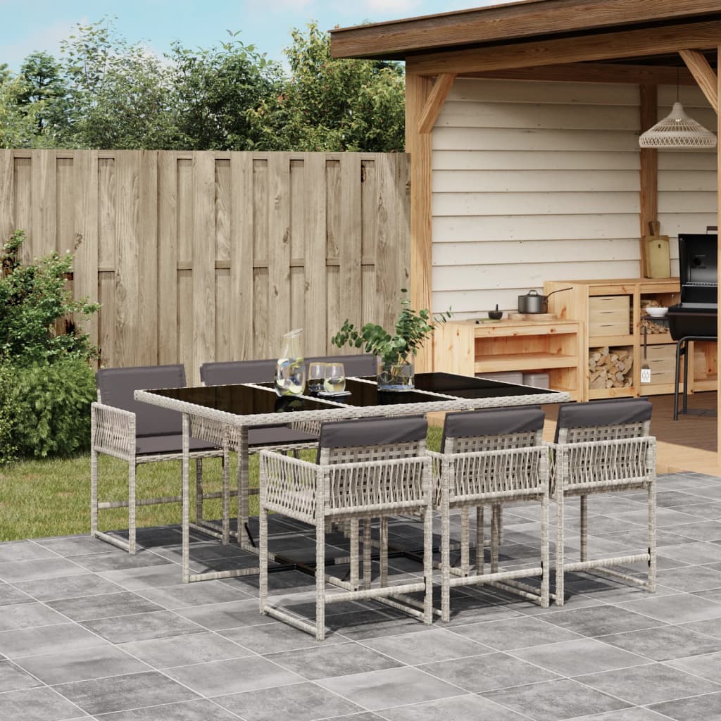 vidaXL Set mobilier de grădină cu perne, 7 piese gri deschis poliratan