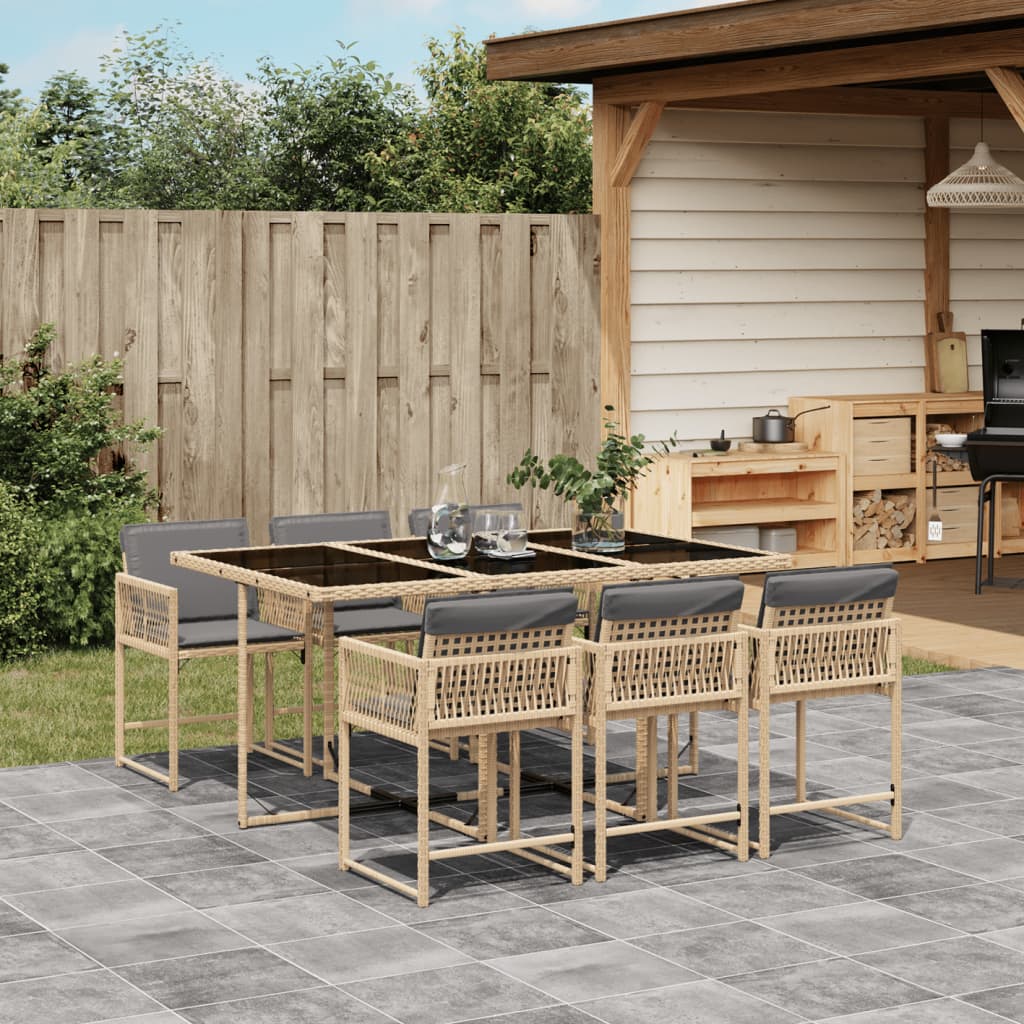 vidaXL 7-tlg. Garten-Essgruppe mit Kissen Beigemischung Poly Rattan