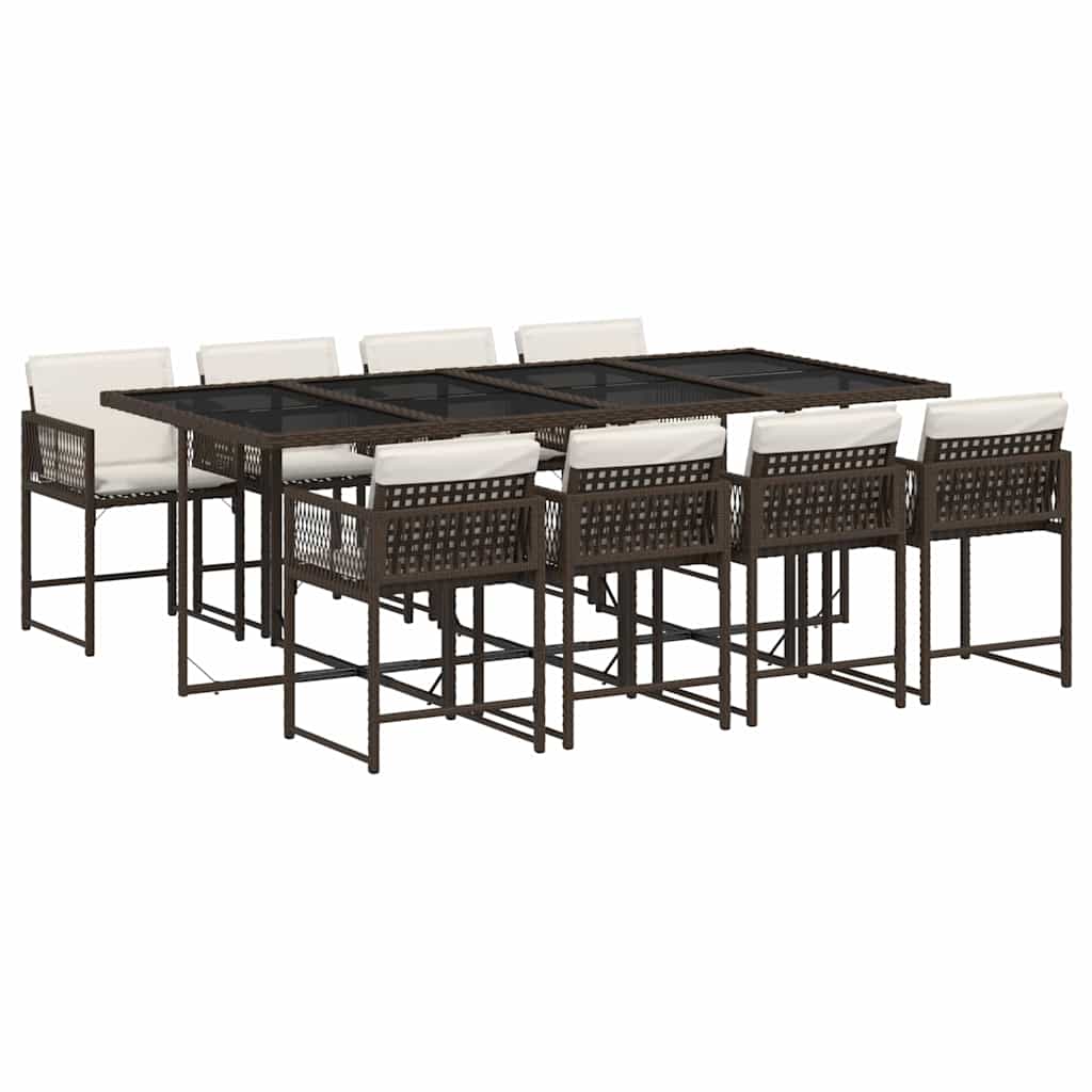 Thumbnail - vidaXL 9-tlg. Garten-Essgruppe mit Kissen Braun Poly Rattan