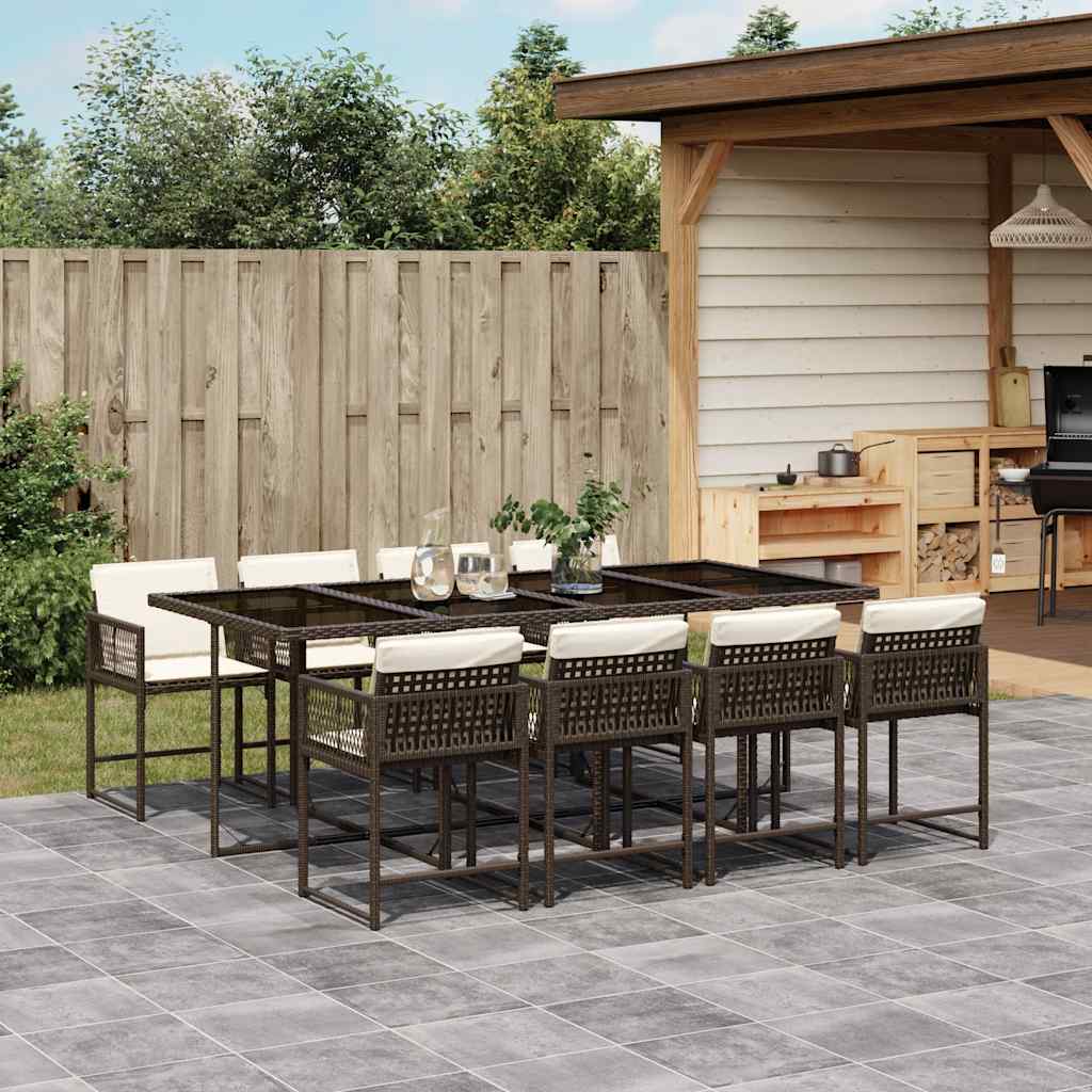 vidaXL 9-tlg. Garten-Essgruppe mit Kissen Braun Poly Rattan