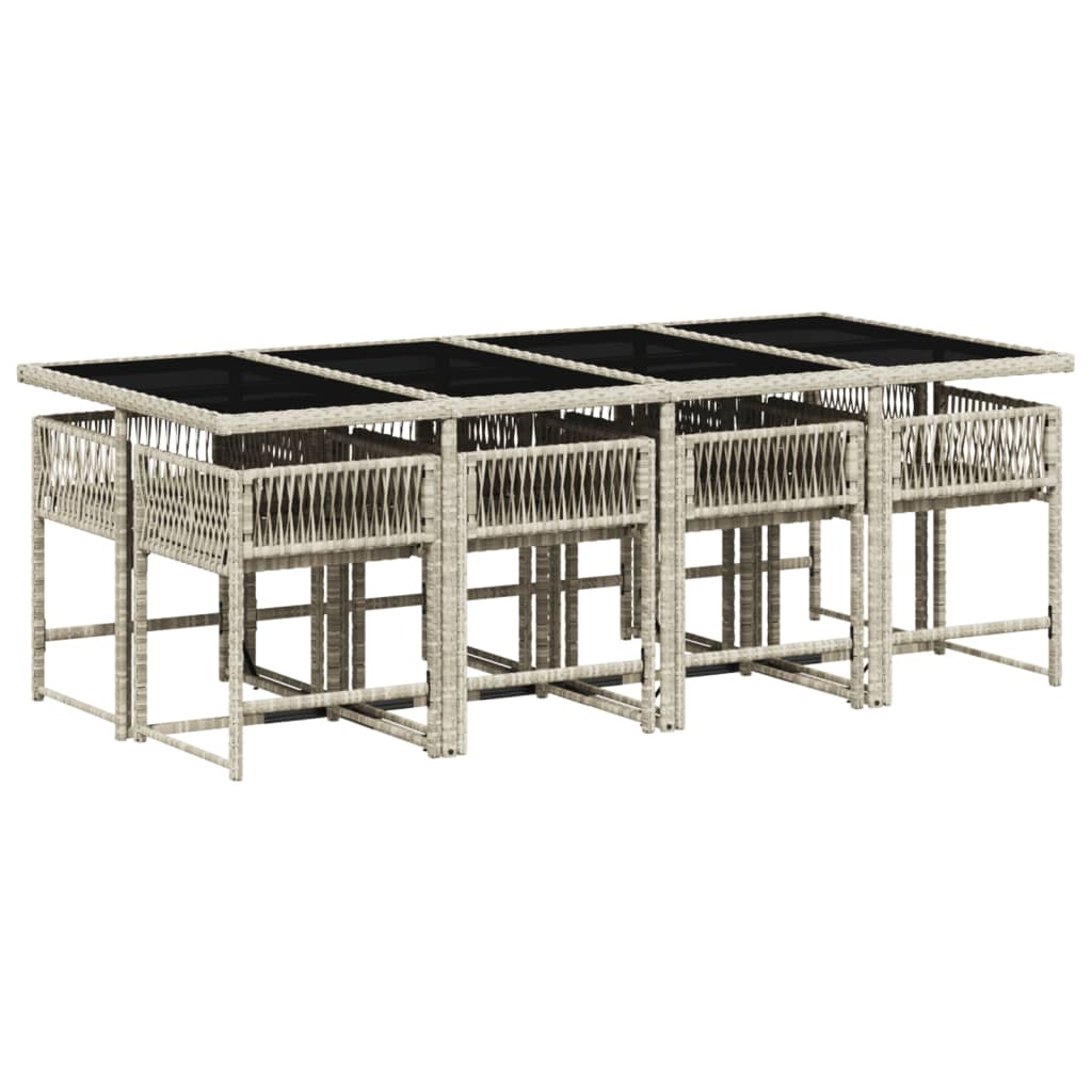 vidaXL 9-delige Tuinset met kussens poly rattan lichtgrijs