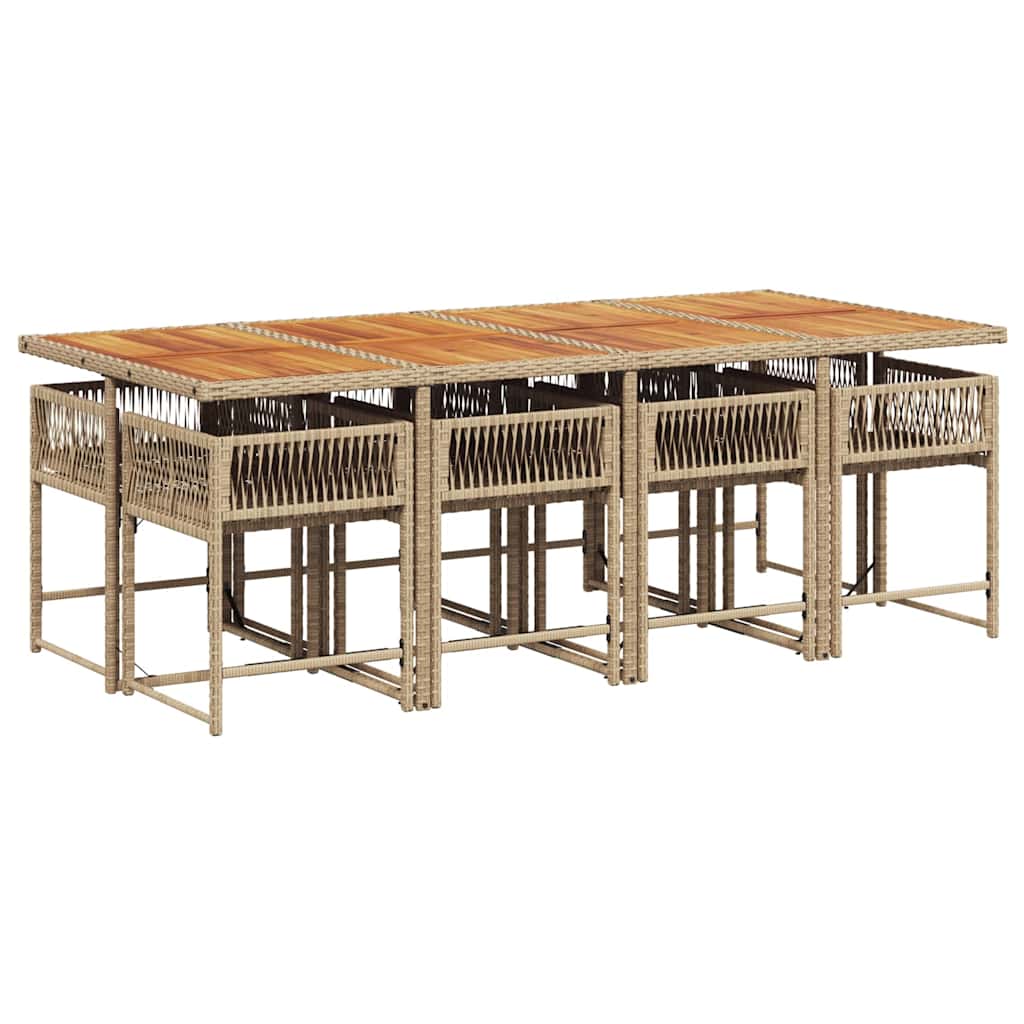 vidaXL 9-delige Tuinset met kussens poly rattan beige