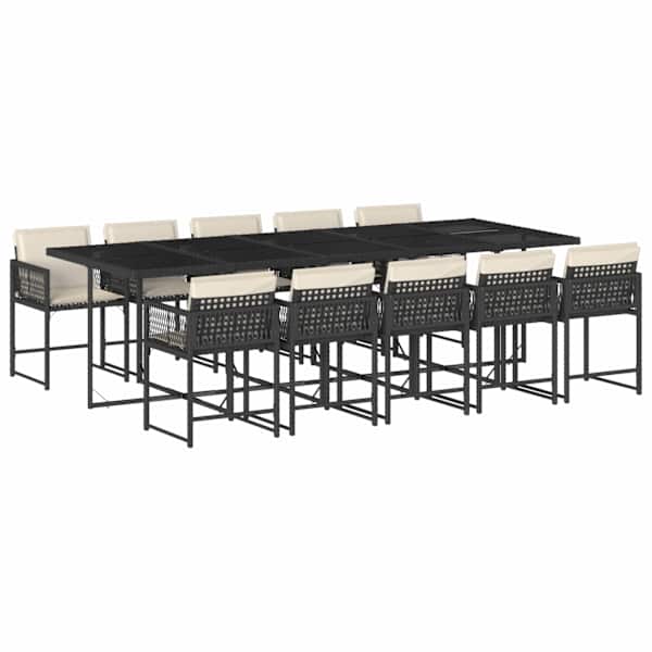 vidaXL 11-osaline aiam&ouml;&ouml;bli komplekt patjadega, must, pol&uuml;rotang