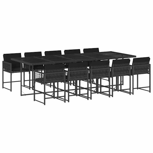 vidaXL 11-osaline aiam&ouml;&ouml;bli komplekt patjadega, must, pol&uuml;rotang