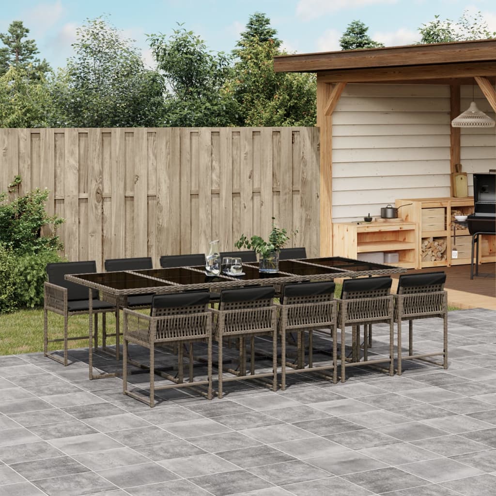 vidaXL 11-tlg. Garten-Essgruppe mit Kissen Grau Poly Rattan