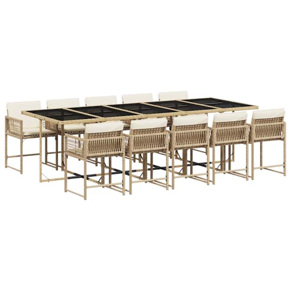 vidaXL 11-osaline aiam&ouml;&ouml;bli komplekt patjadega, beež, pol&uuml;rotang