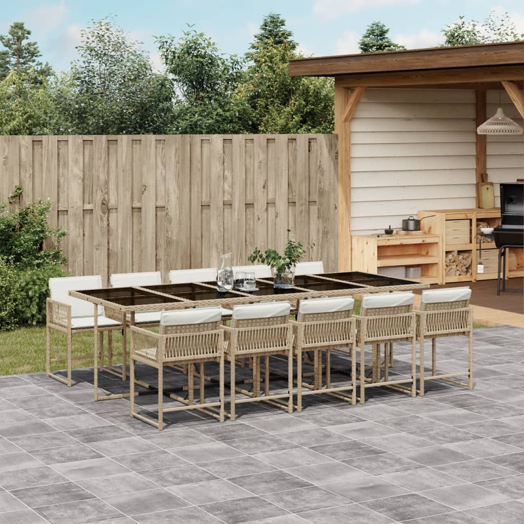 vidaXL 11-tlg. Garten-Essgruppe mit Kissen Beige Poly Rattan