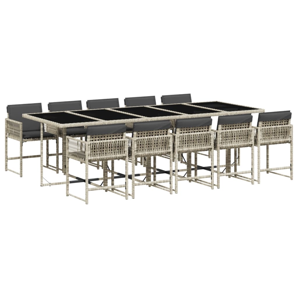 vidaXL 11dílný zahradní jídelní set s poduškami světle šedý polyratan