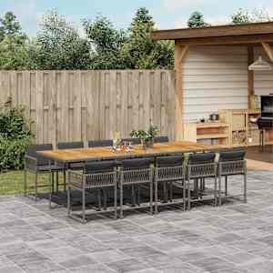 Vrtna jedilna garnitura 11-delna z blazinami siv poli ratan