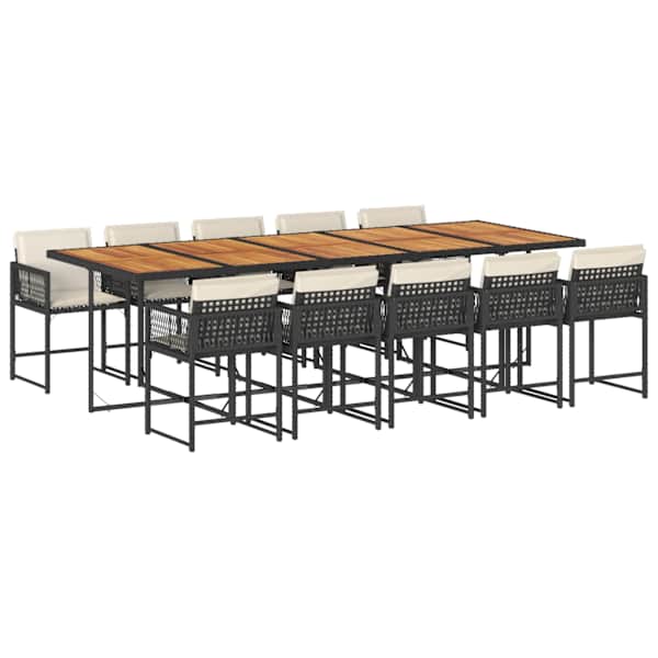 vidaXL 11-osaline aiam&ouml;&ouml;bli komplekt patjadega, must, pol&uuml;rotang