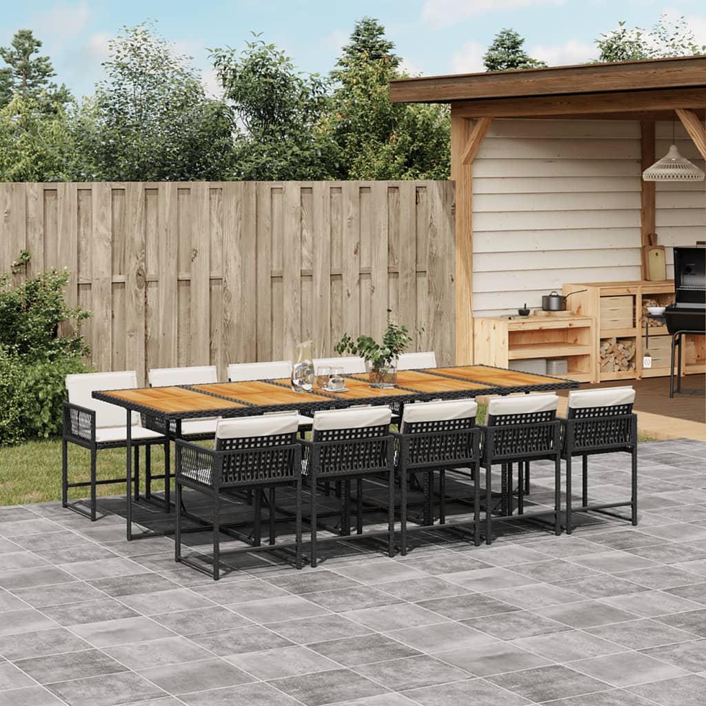 vidaXL 11-tlg. Garten-Essgruppe mit Kissen Schwarz Poly Rattan