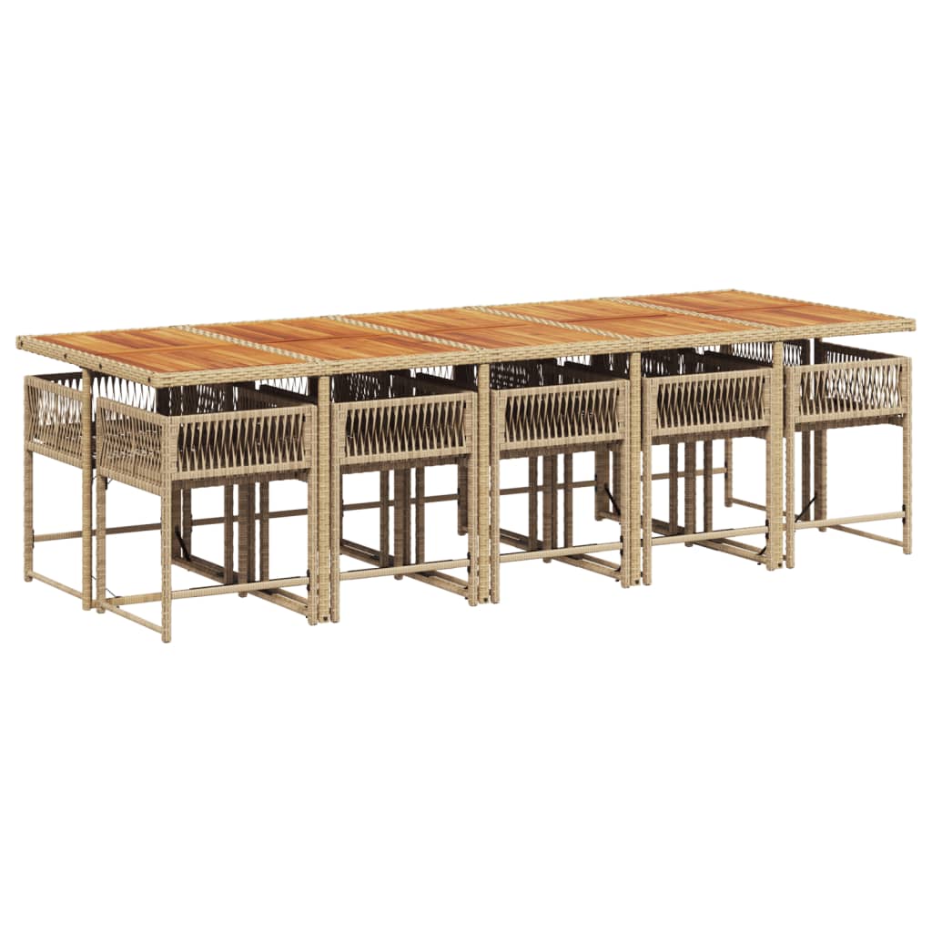 vidaXL 11-delige Tuinset met kussens poly rattan beige