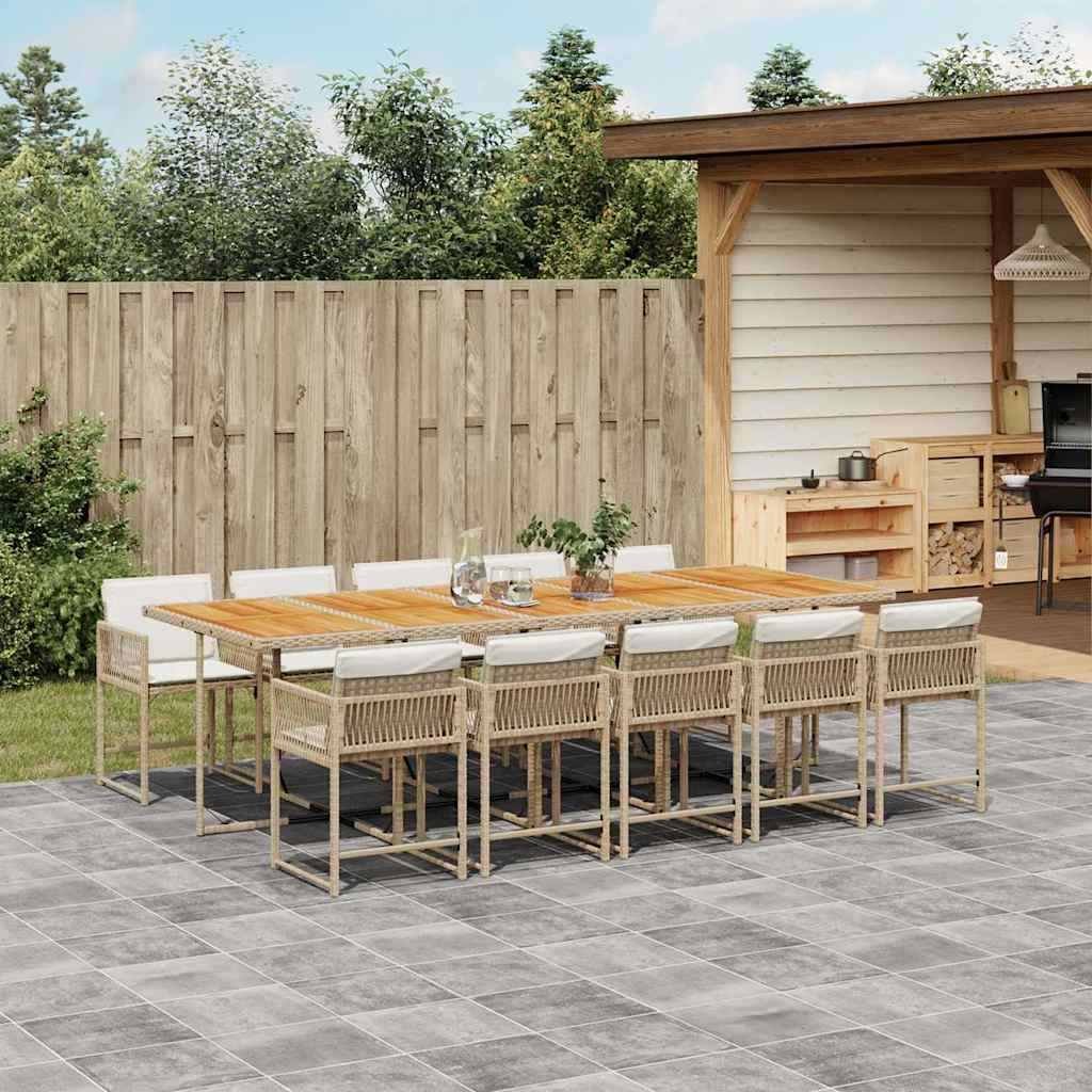 vidaXL spisebordssæt til haven 11 dele med hynder polyrattan beige
