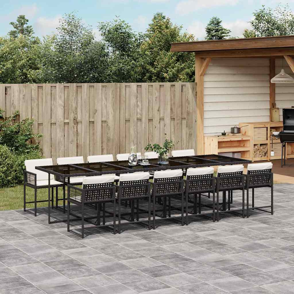 vidaXL 13-tlg. Garten-Essgruppe mit Kissen Schwarz Poly Rattan