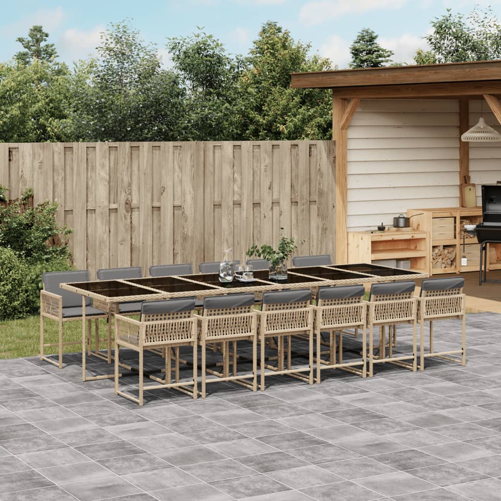 vidaXL 13-tlg. Garten-Essgruppe mit Kissen Beigemischung Poly Rattan