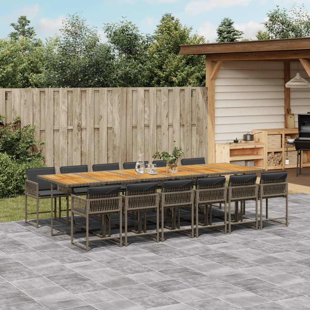 vidaXL 13-tlg. Garten-Essgruppe mit Kissen Grau Poly Rattan