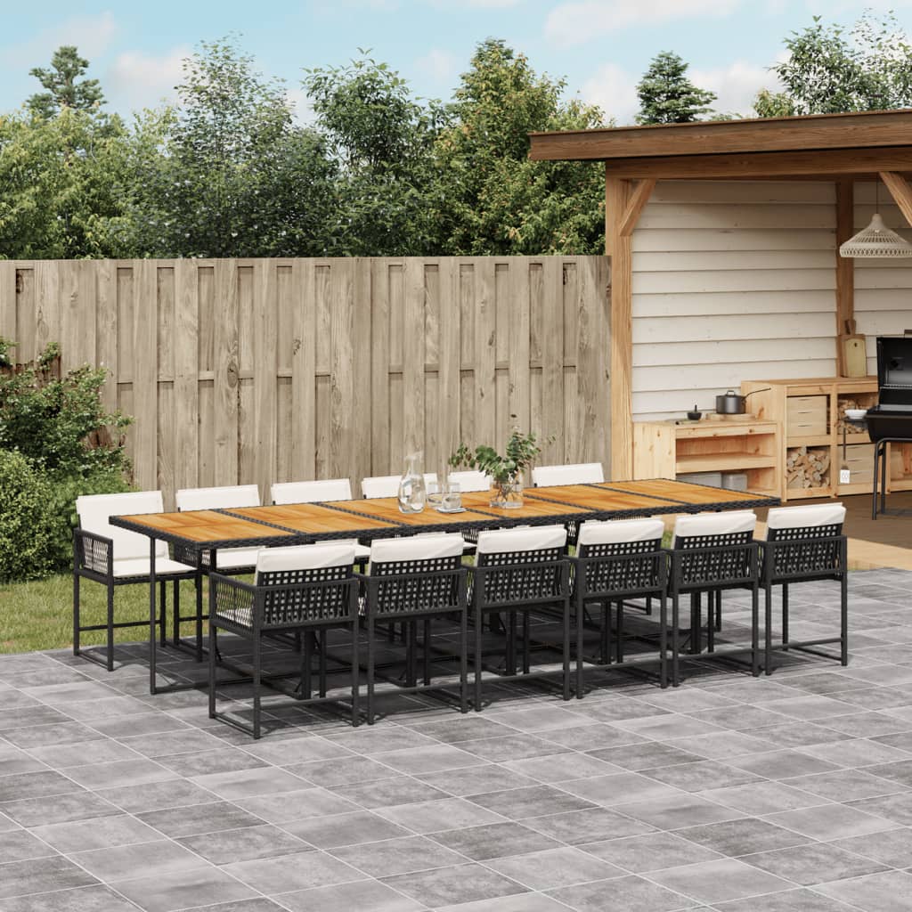 vidaXL 13-tlg. Garten-Essgruppe mit Kissen Schwarz Poly Rattan