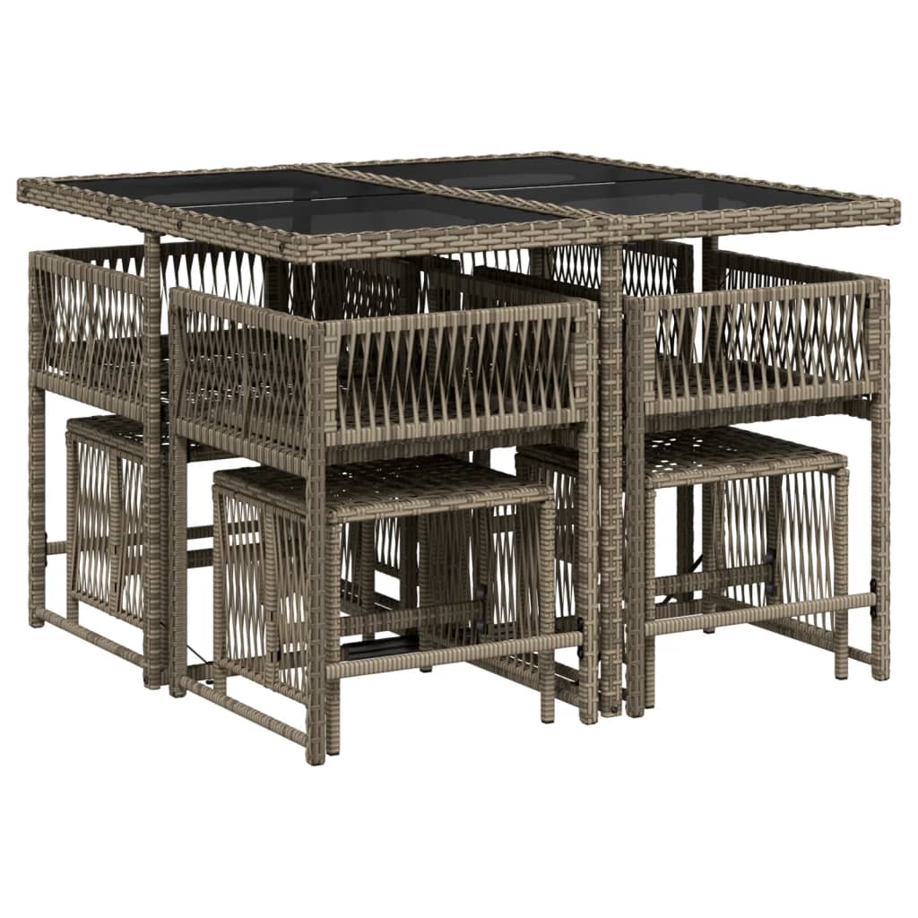 vidaXL 9-delige Tuinset met kussens poly rattan grijs afbeelding