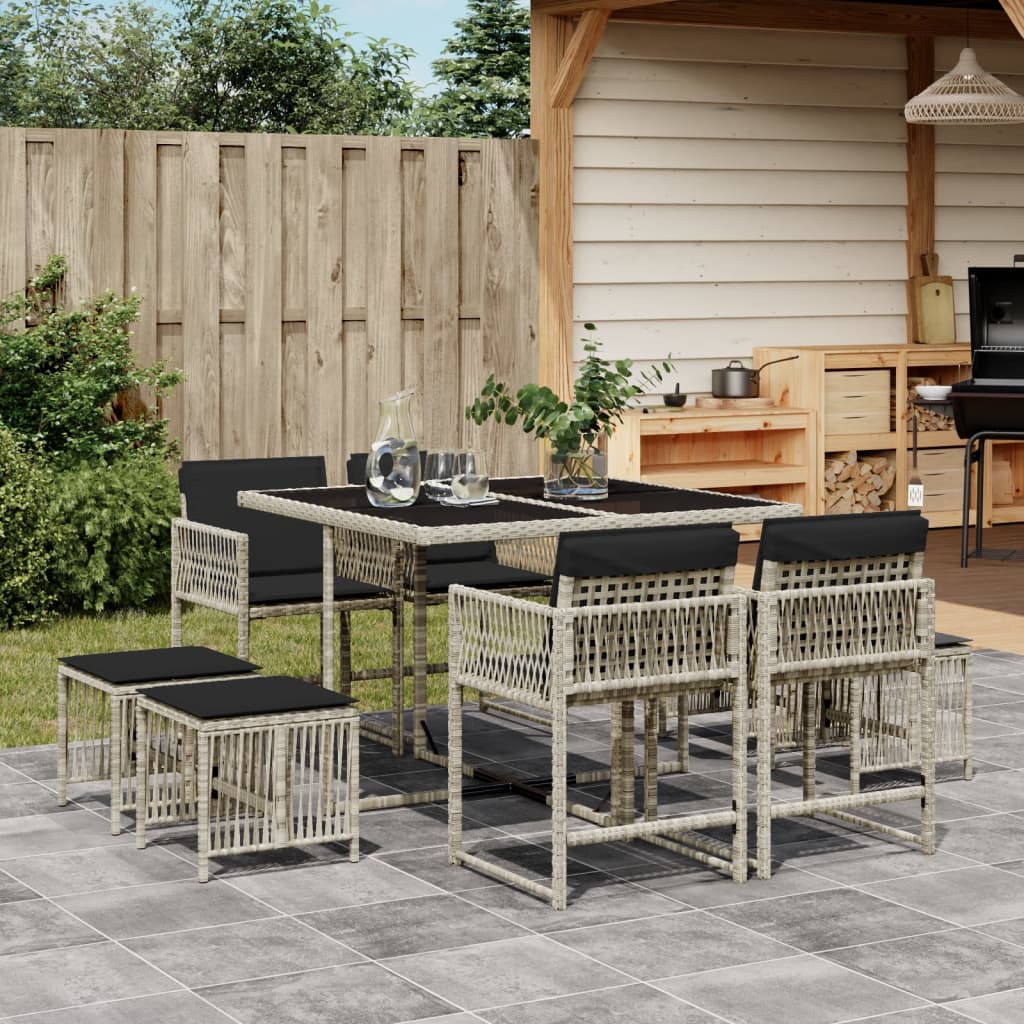 vidaXL Set mobilier grădină cu perne, 9 piese, gri deschis, poliratan