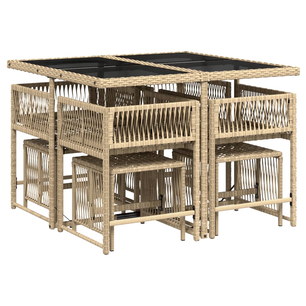 vidaXL 9-delige Tuinset met kussens poly rattan gemengd beige