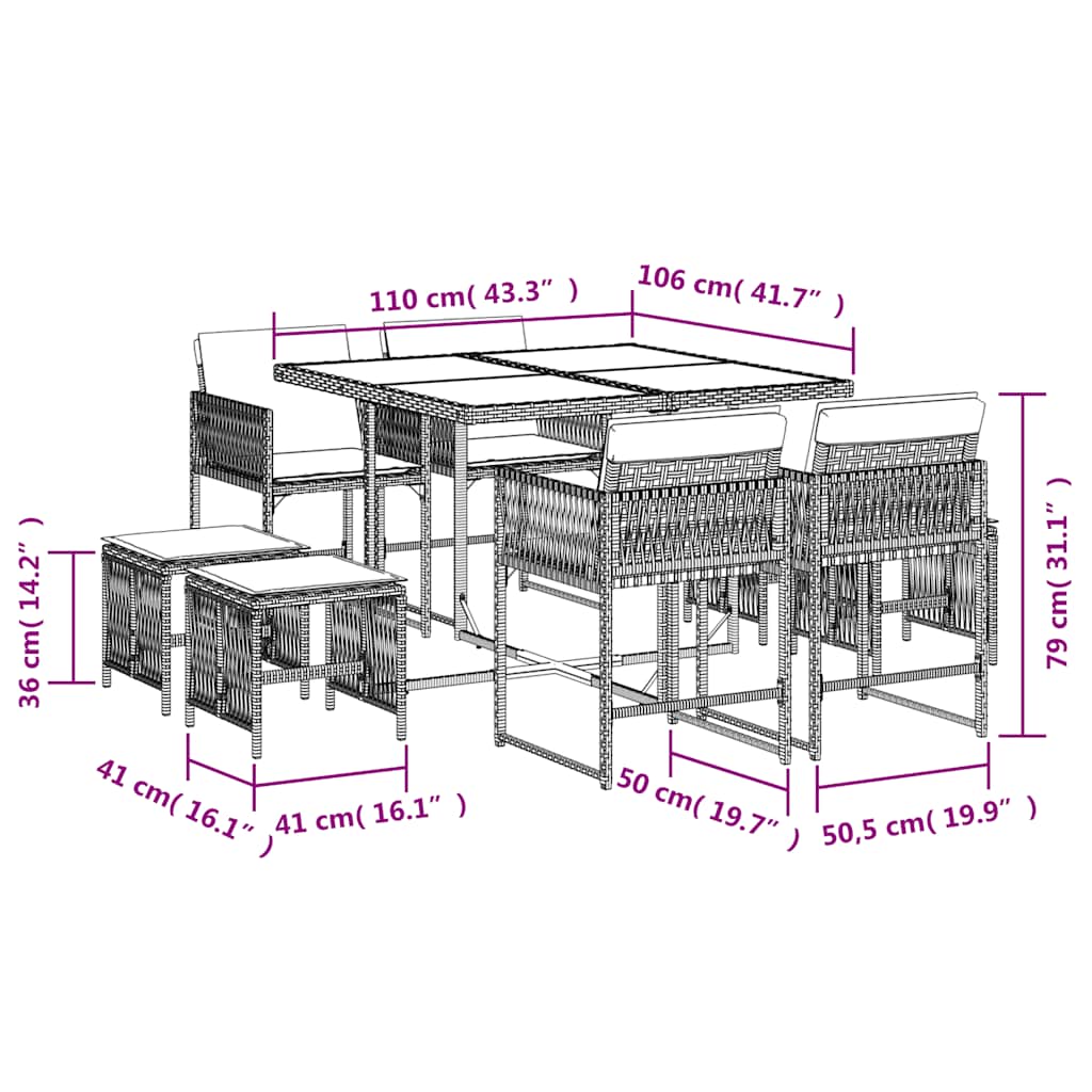 Set de masă pentru grădină, 9 piese, cu perne, bej, poliratan 3211500 - imagine 6