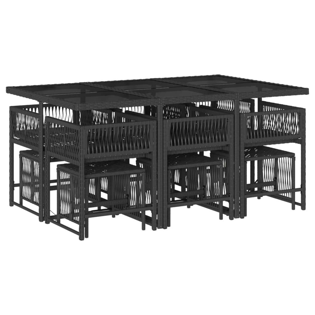 vidaXL 11-delige Tuinset met kussens poly rattan zwart afbeelding