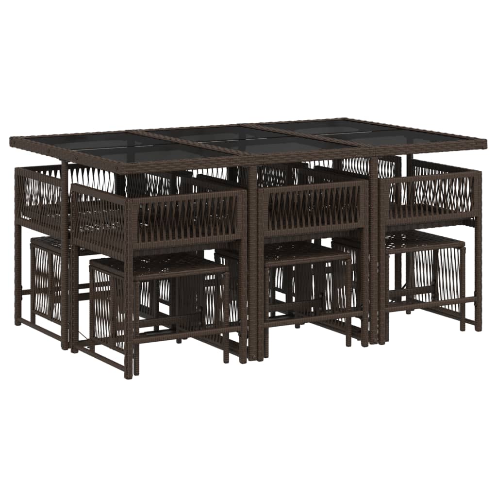 vidaXL 11-delige Tuinset met kussens poly rattan bruin afbeelding