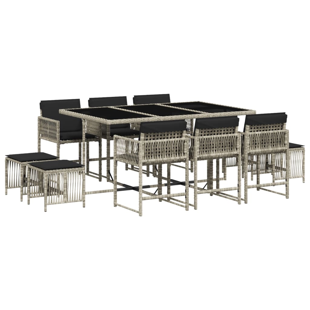 vidaXL 11dílný zahradní jídelní set s poduškami světle šedý polyratan
