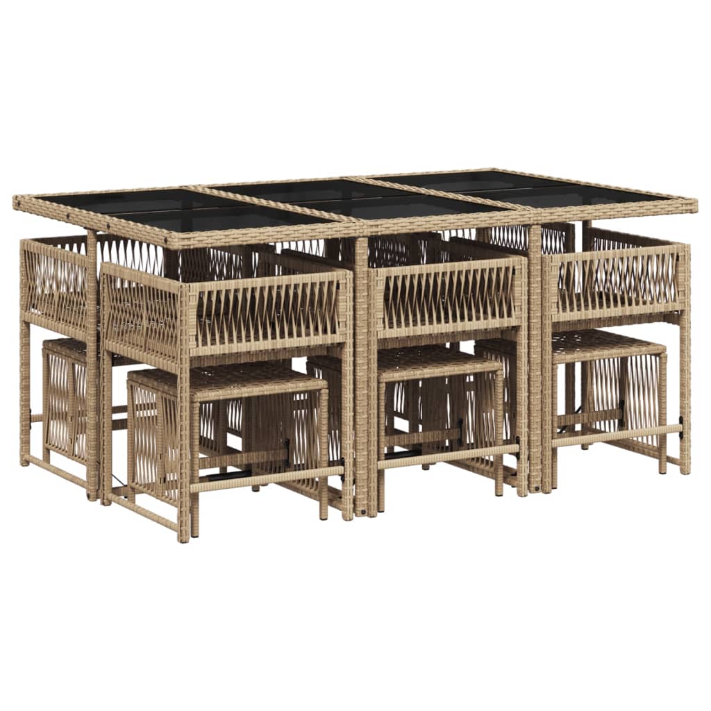 vidaXL 11-delige Tuinset met kussens poly rattan gemengd beige