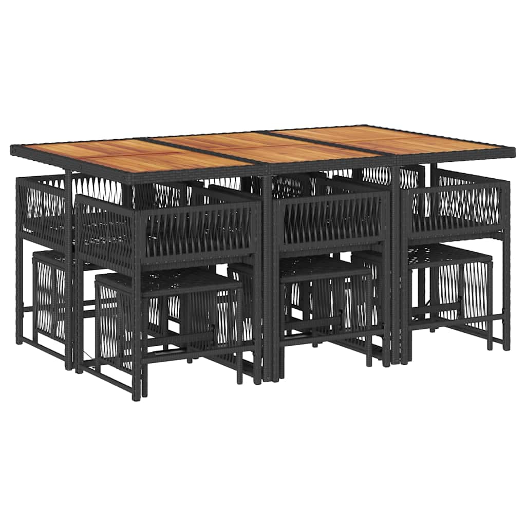 Thumbnail - vidaXL 11-tlg. Garten-Essgruppe mit Kissen Schwarz Poly Rattan