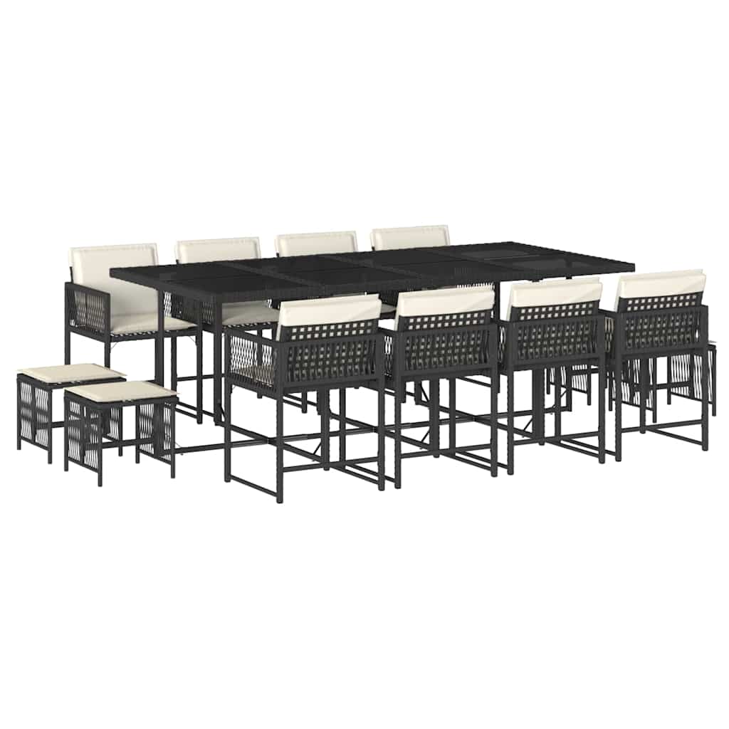 Thumbnail - vidaXL 13-tlg. Garten-Essgruppe mit Kissen Schwarz Poly Rattan